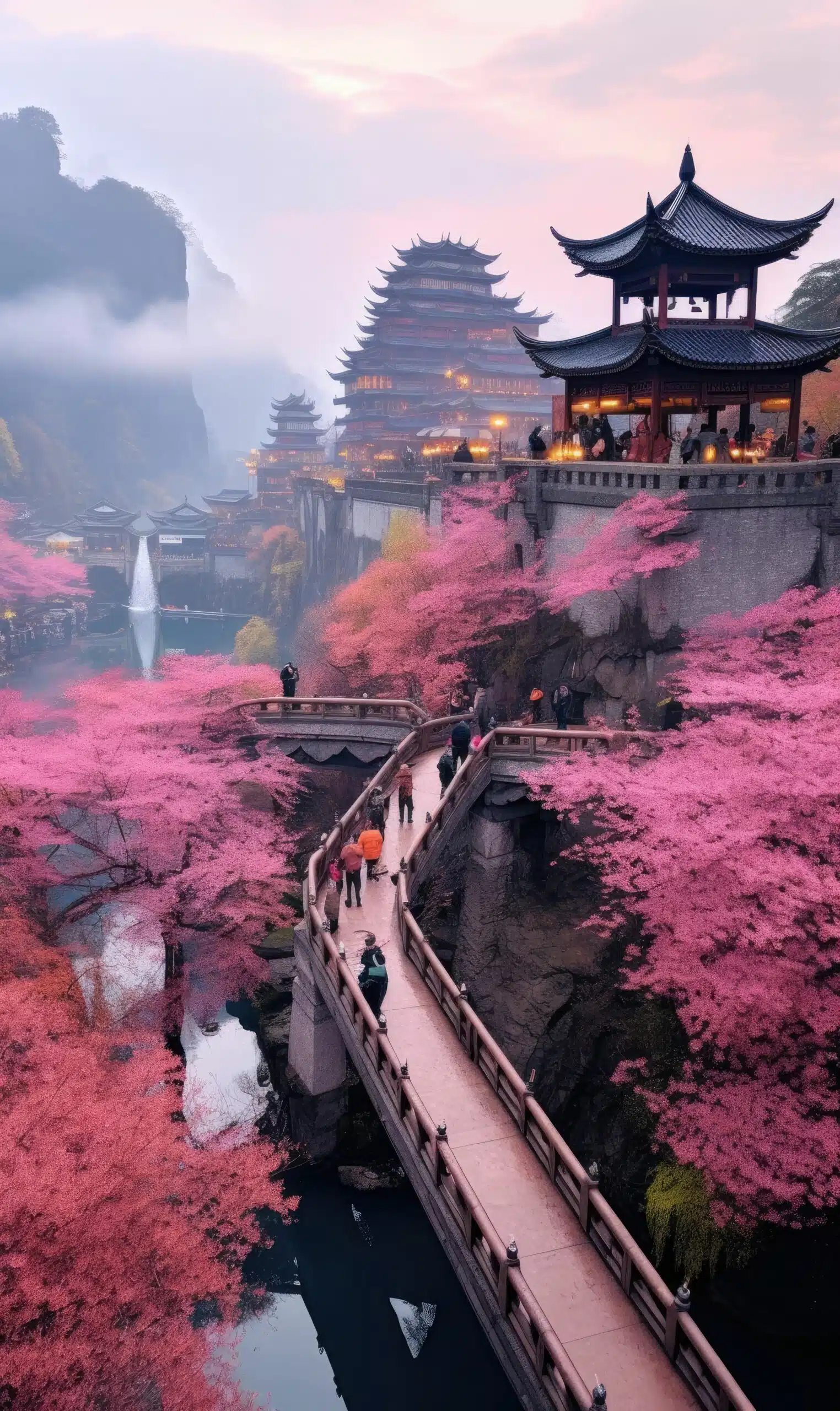 artwork of zhangjiajie celebrating cherry blossom festival