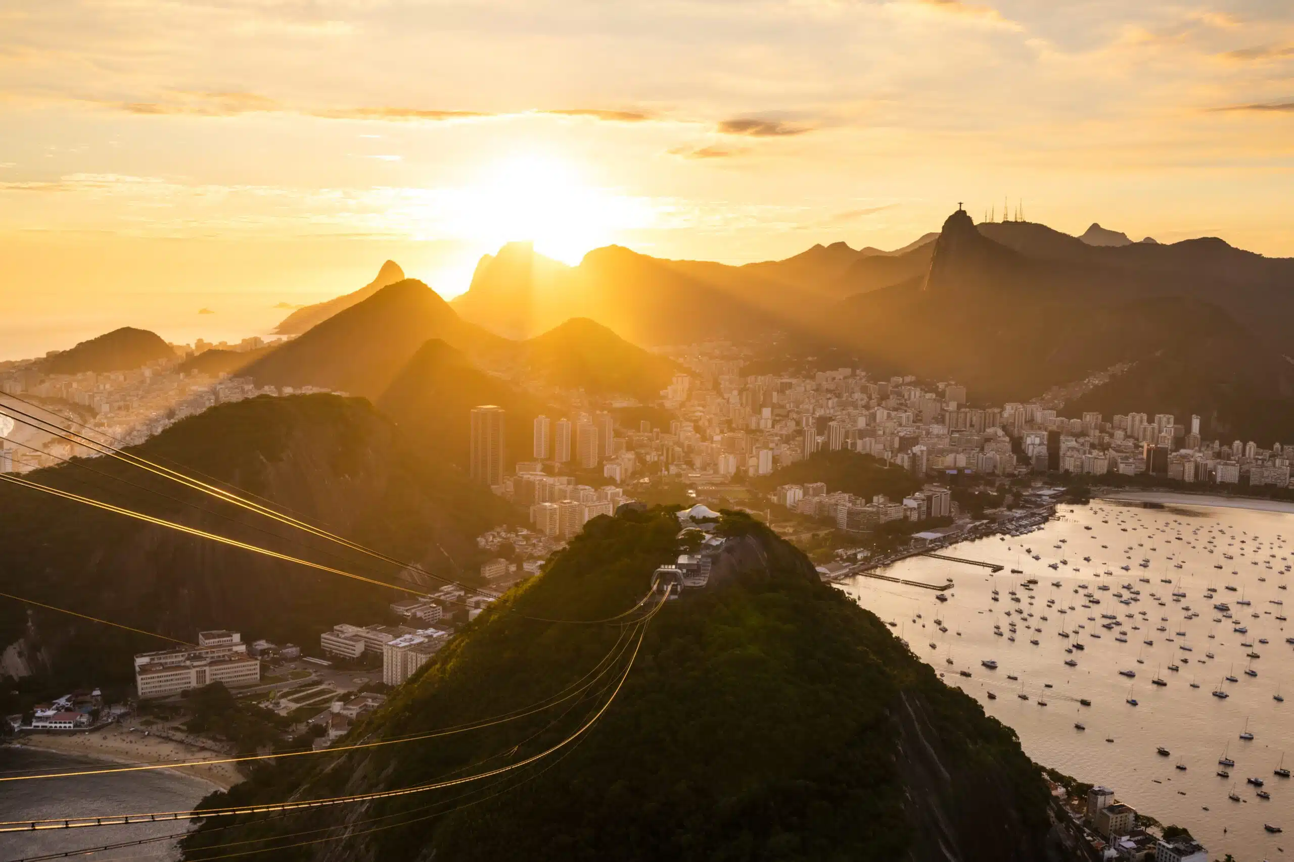 Beautiful panorama of Rio de Janeiro at twilight, Brazil. Sugarloaf Mountain