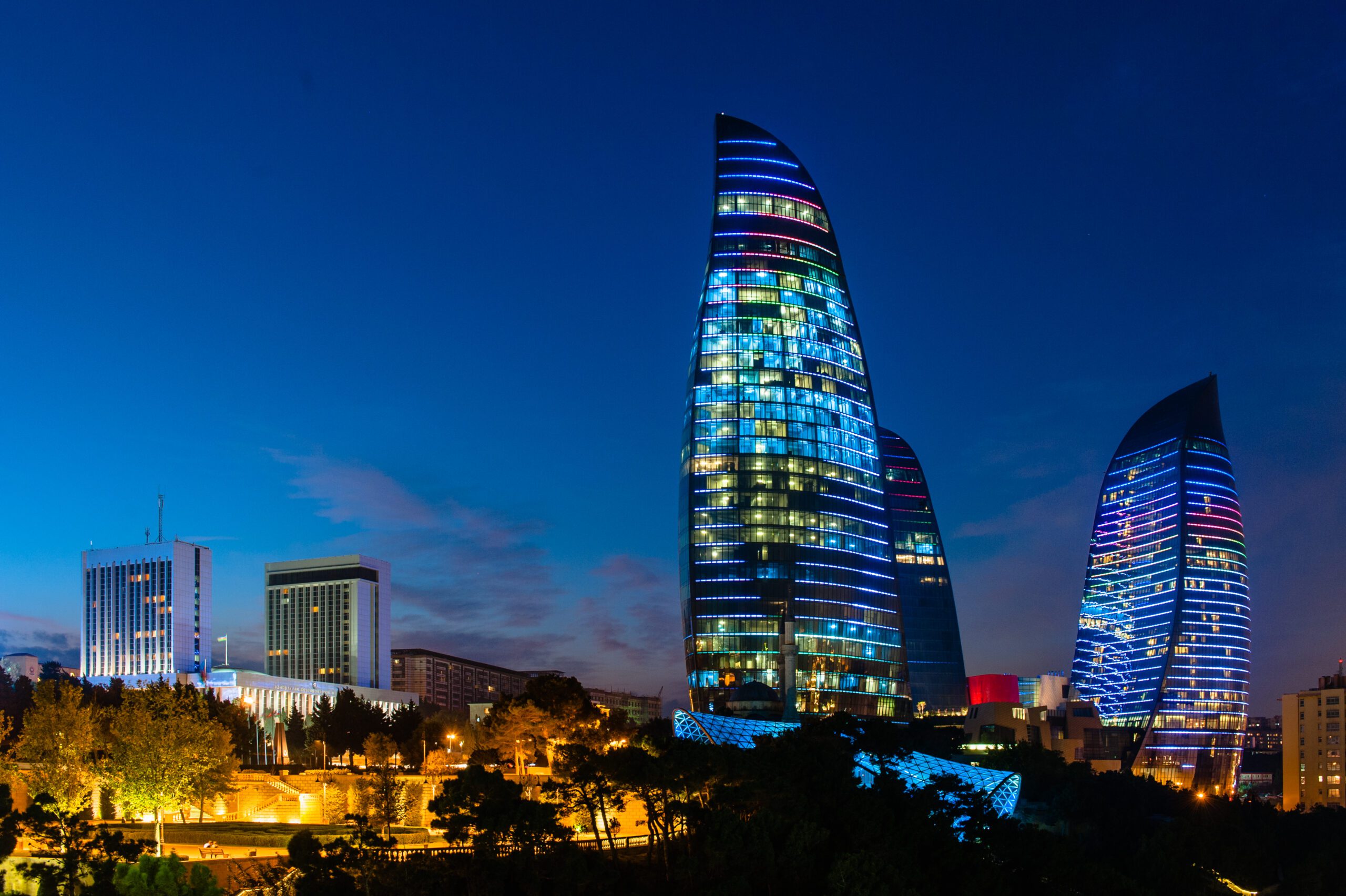 Flame Towers are new skyscrapers in Baku, Azerbaijan