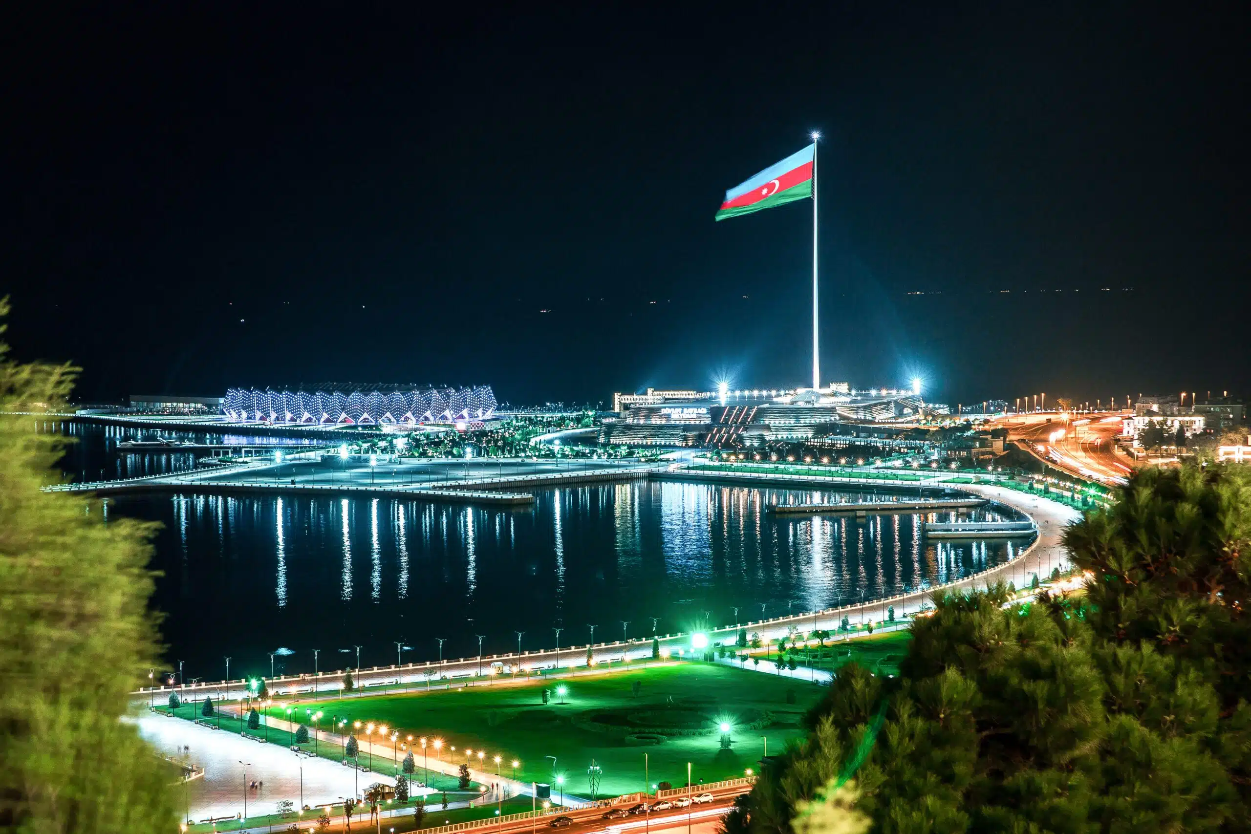 Night view on horizontal cityscape of the coast