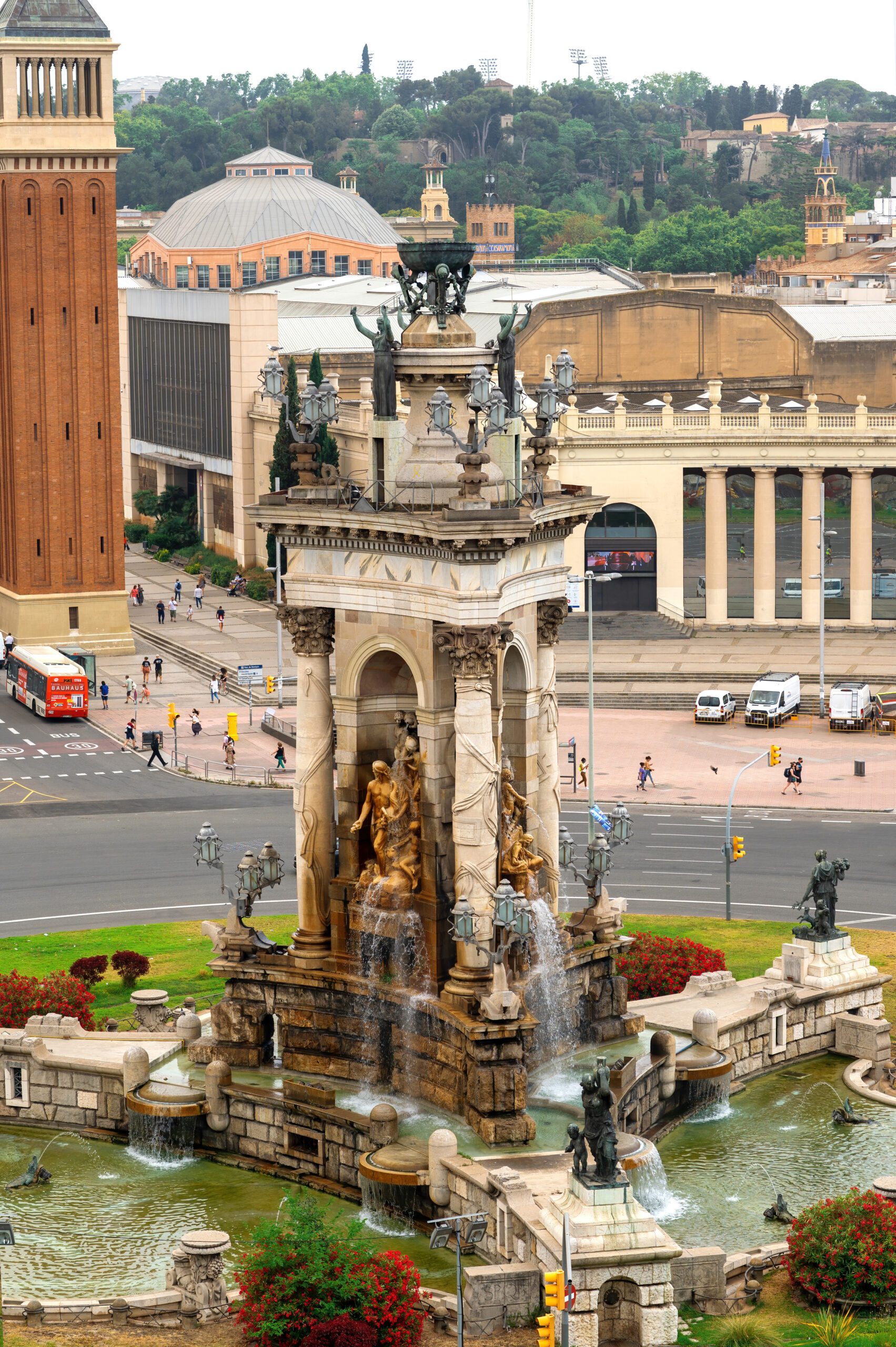 Plaza de Espana, the monument with fountain in Barcelona