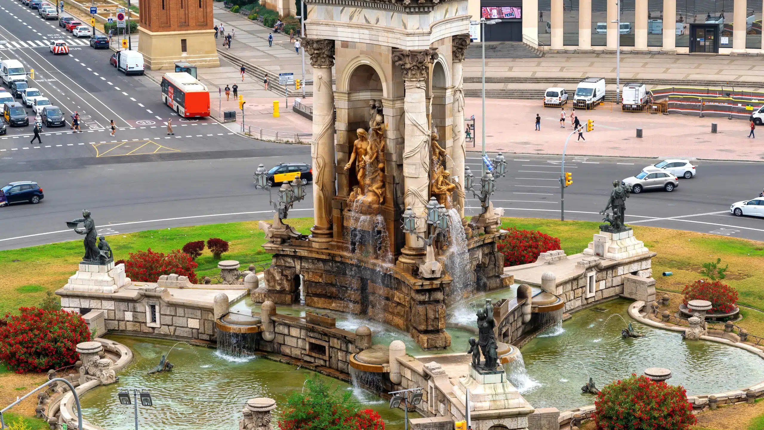 Plaza de Espana, the monument with fountain in Barcelona