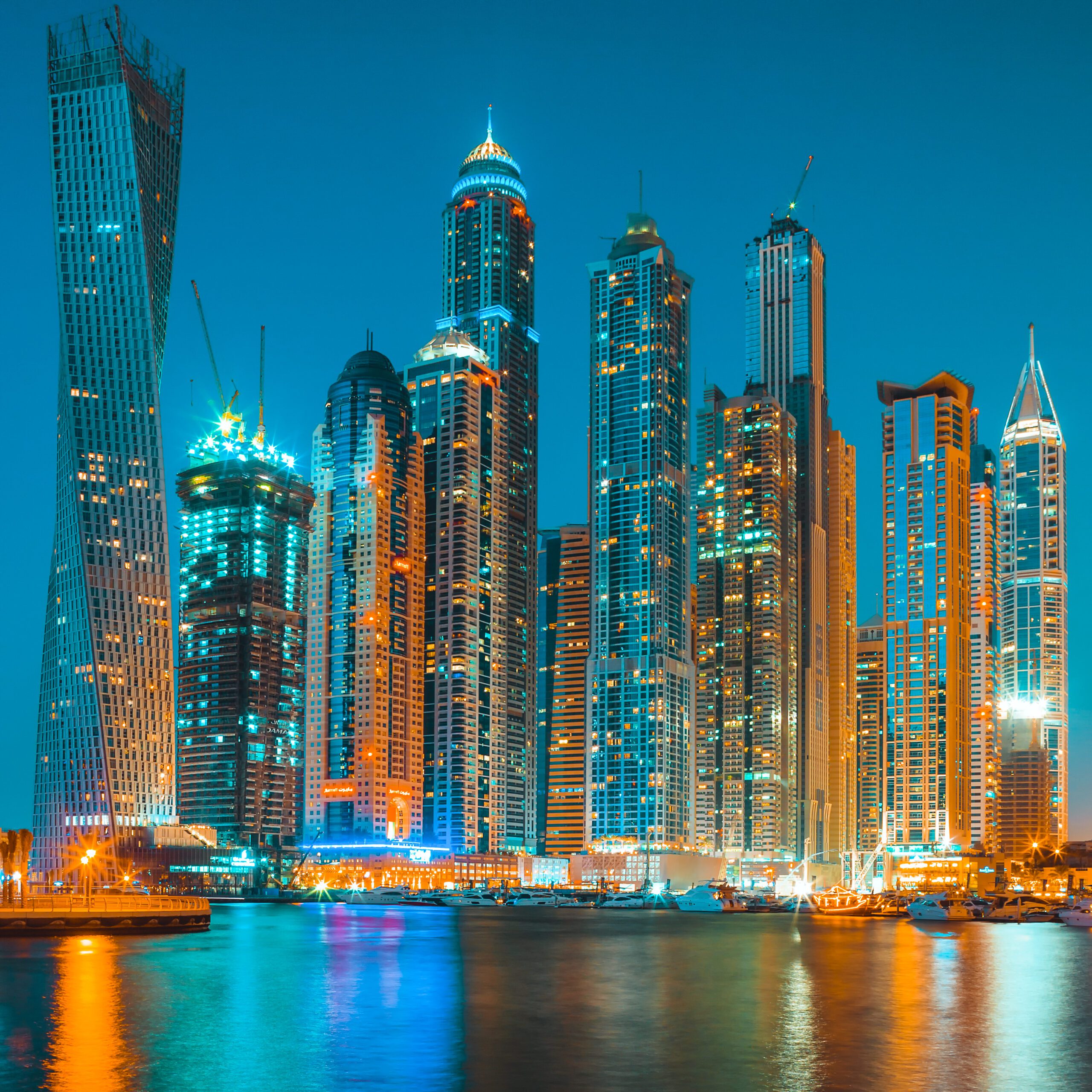 Dubai Marina captured in the dusk.