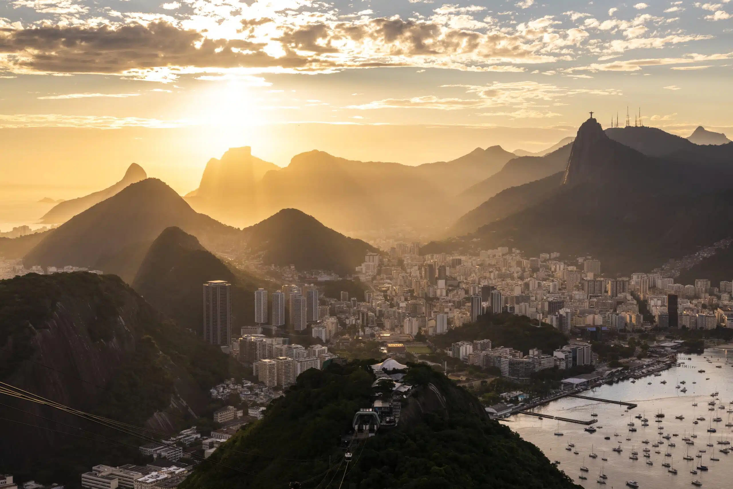 Beautiful panorama of Rio de Janeiro at twilight, Brazil. Sugarloaf Mountain